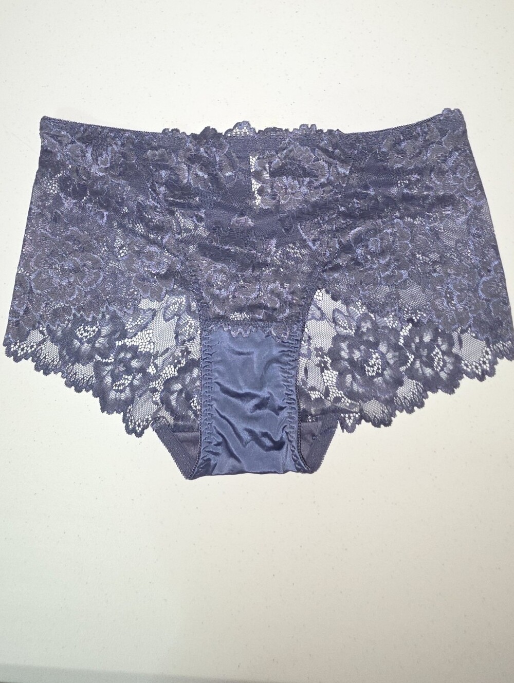 Adrienne Vittadini Studio Floral Lace Boyshort Dusty Blue Sz 1X Nylon/Spandex